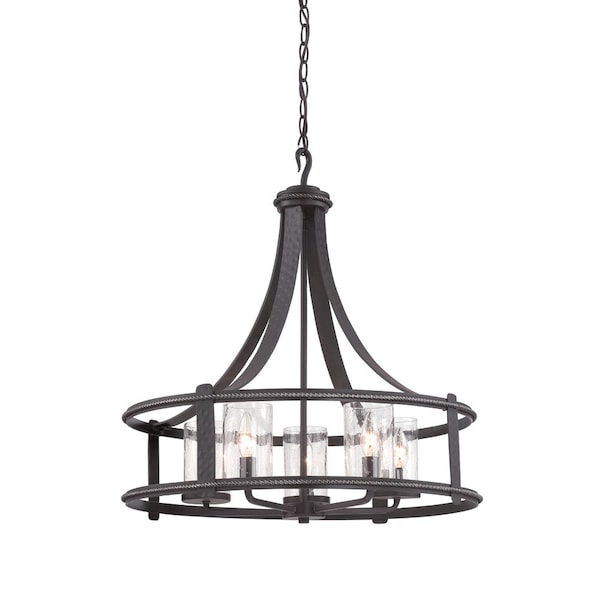 Designers Fountain Palencia 5 Light Rustic Artisan Pardo Wash with Clear Seedy Glass Shades Chandelier For Dining Rooms 87585-APW - main